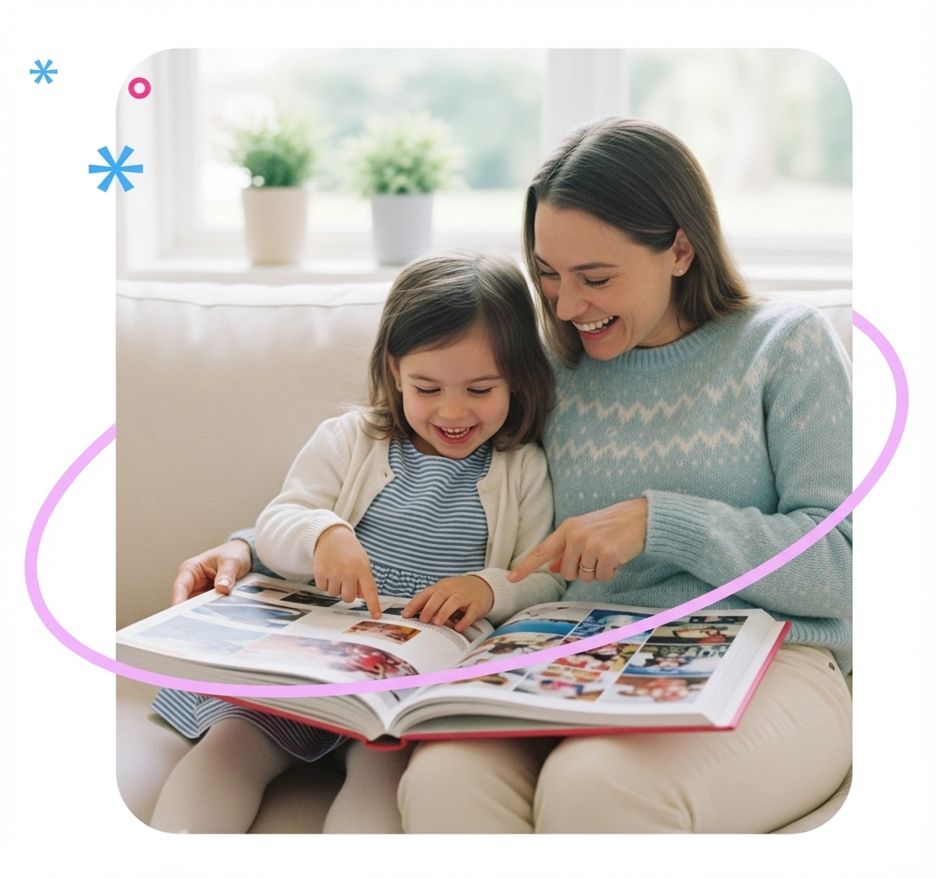 Mother and daughter enjoying their My Social Book photo book